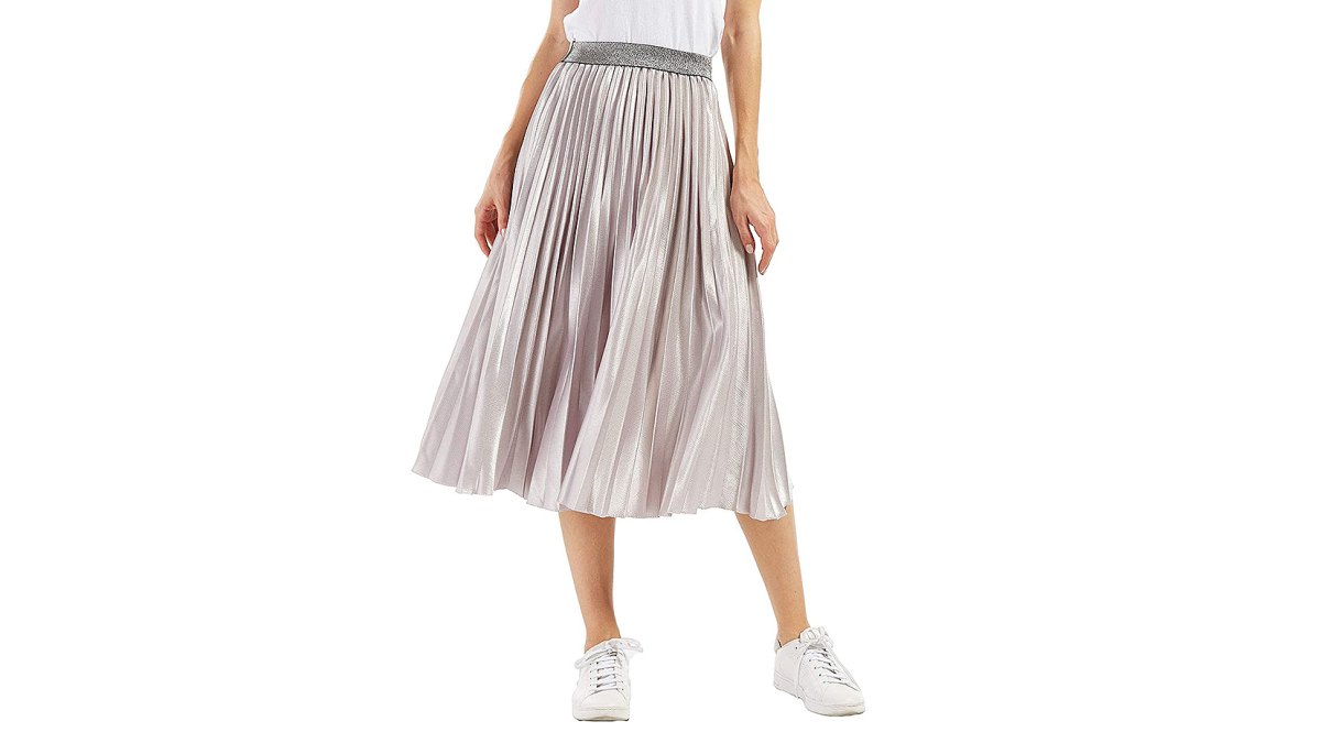 CHARTOU Accordion Pleated Metallic Long Party Skirt