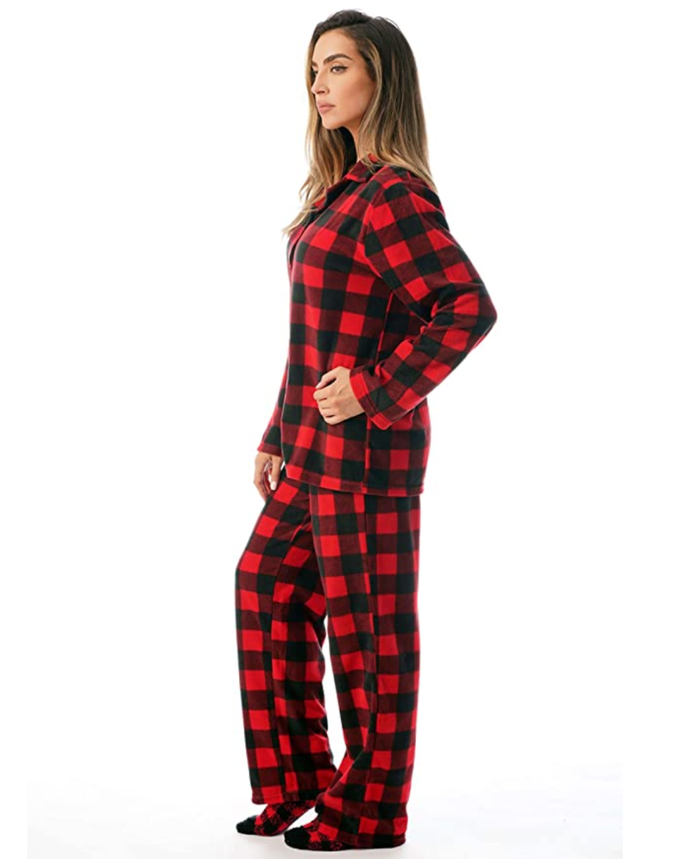 #followme Printed Microfleece Button Front PJ Pant Set with Socks