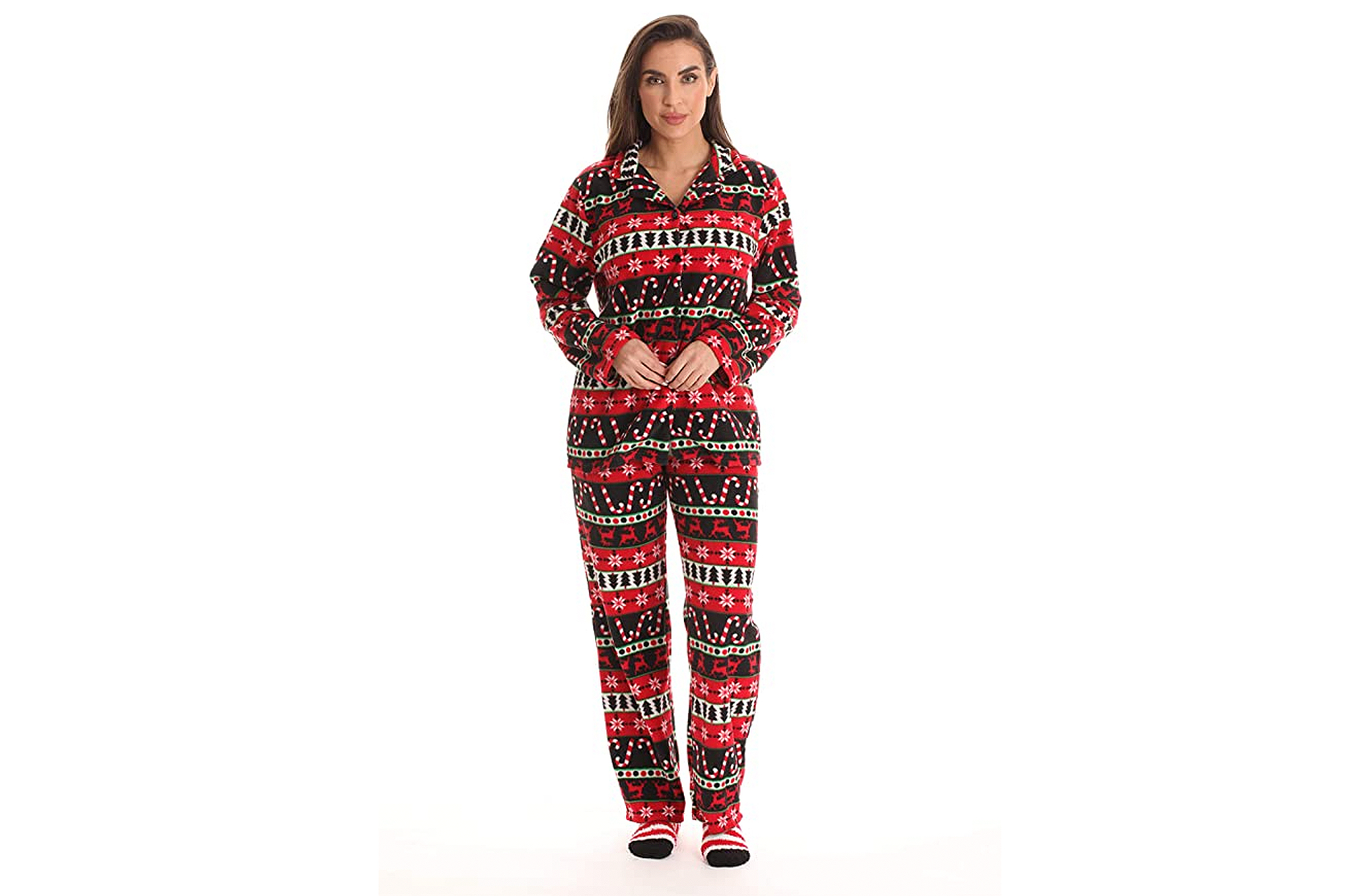 #followme Printed Microfleece Button Front PJ Pant Set with Socks