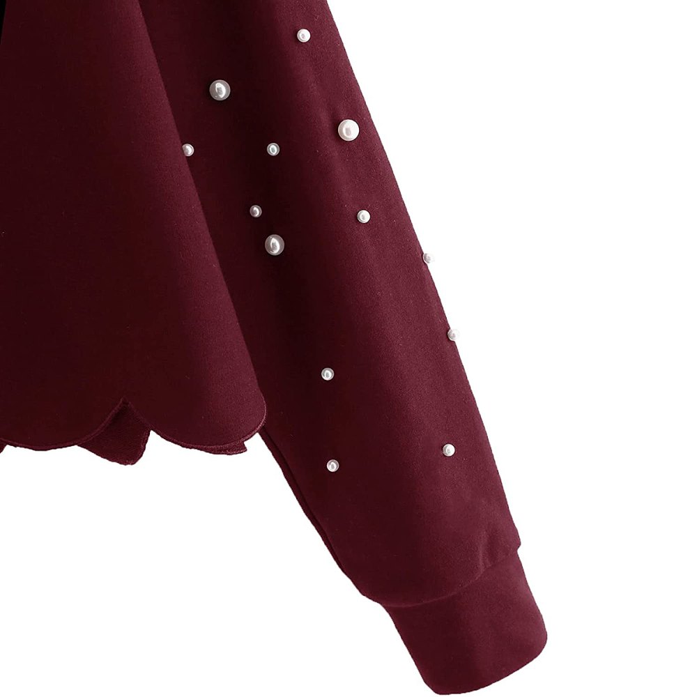 Romwe Scalloped Hem Crop Top Sweatshirt