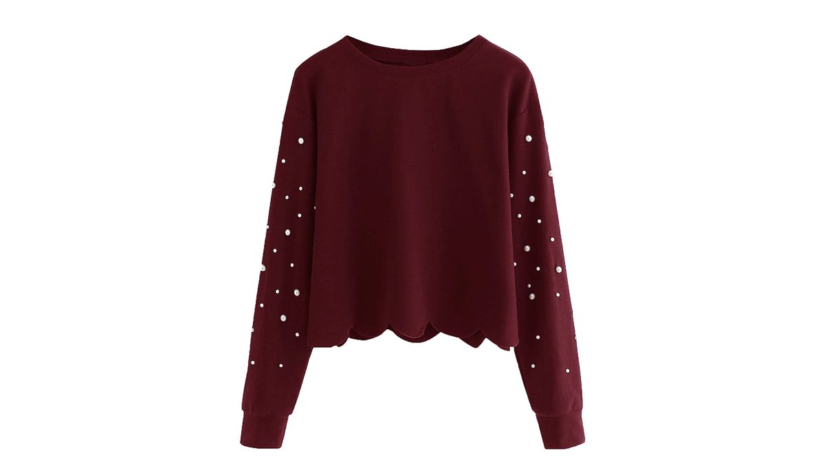 Romwe Scalloped Hem Crop Top Sweatshirt