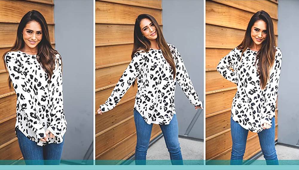 Tickled Teal Long-Sleeve Leopard Loose Top