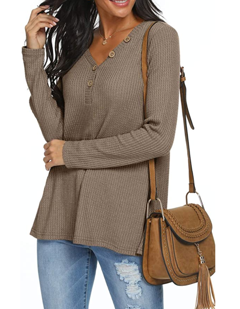 ANIXAY Women's Waffle Knit Tunic Top