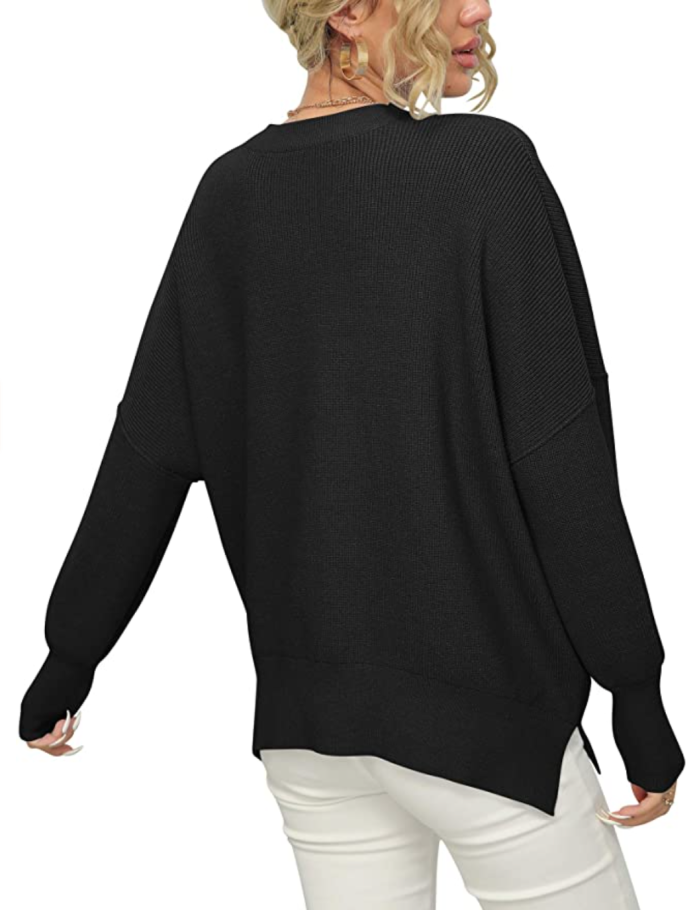 ANRABESS Women's Crewneck Batwing Sleeve Oversized Side Slit Ribbed Pullover Sweater