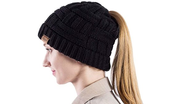 Alepo Women's High Messy Bun Beanie Hat with Ponytail Hole