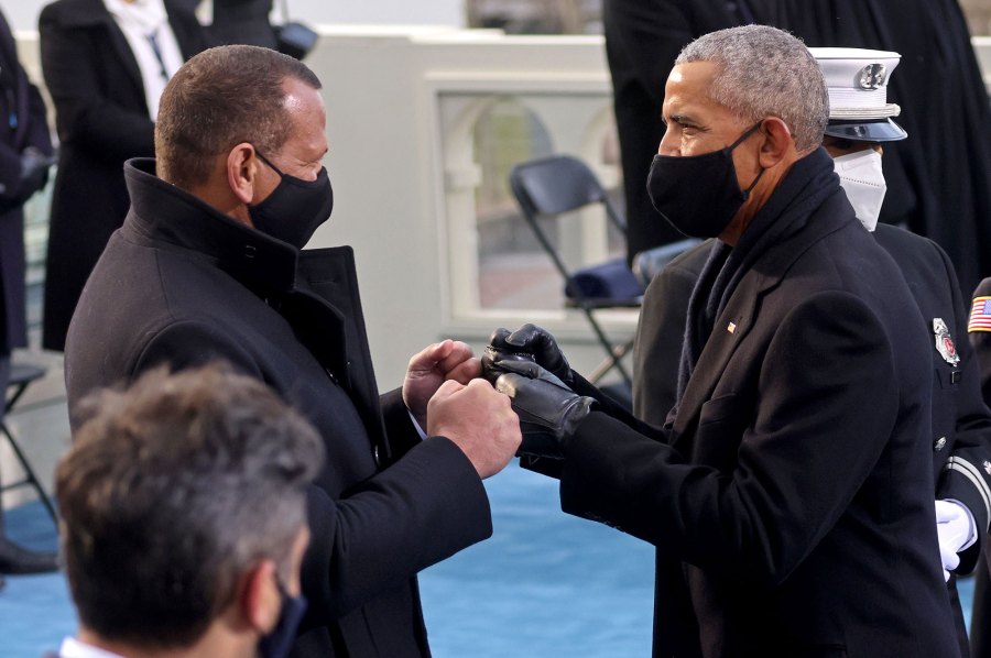 Alex Rodriguez Fist Bump Barack Obama Joe Biden 2021 Inauguration
