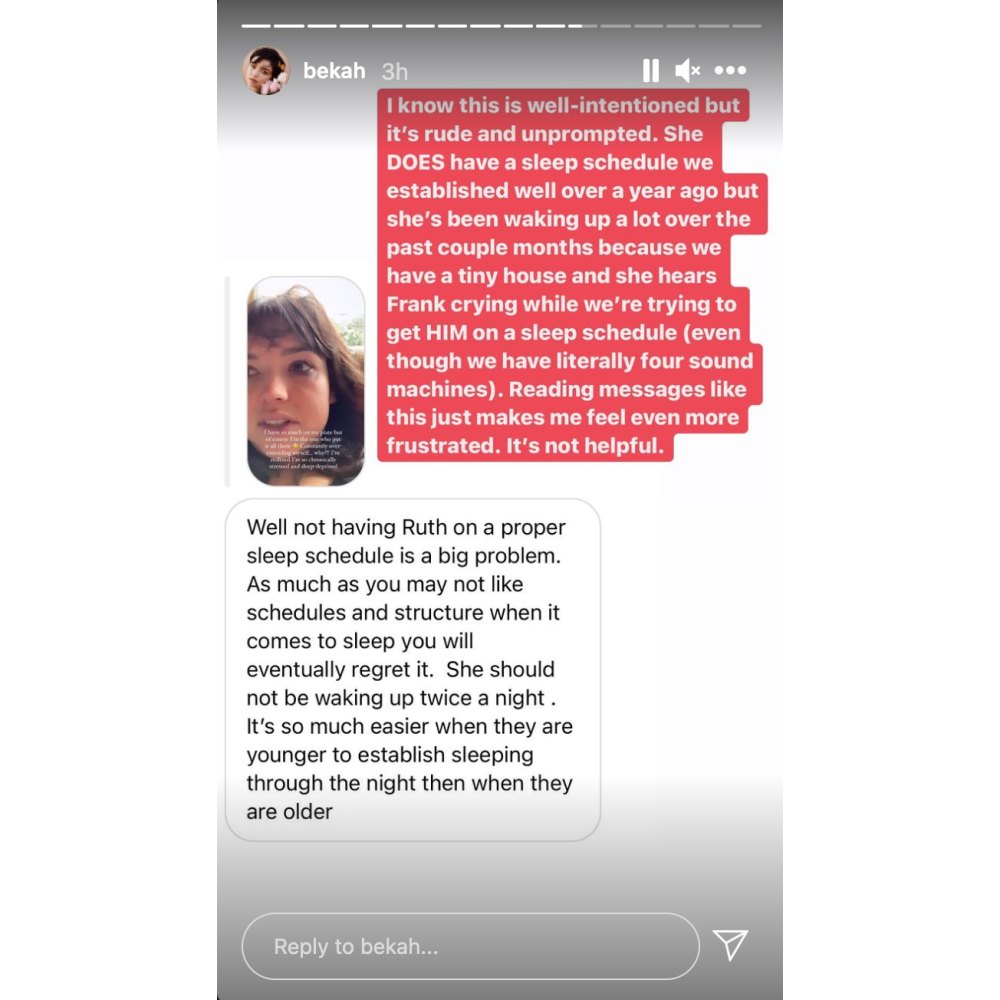 Bekah Martinez Slams Rude and Unprompted Instagram Troll Criticizing Daughter's Sleeping Schedule p