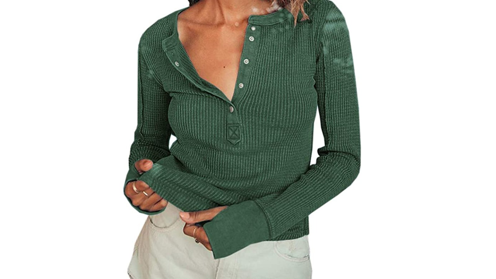 Dellytop Women's Long Sleeve Button Down Henley Warm Waffle Knit Top