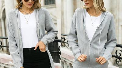 Irevial Women's Zip Up Casual Long Sleeve Loose Knit Cardigan Sweater