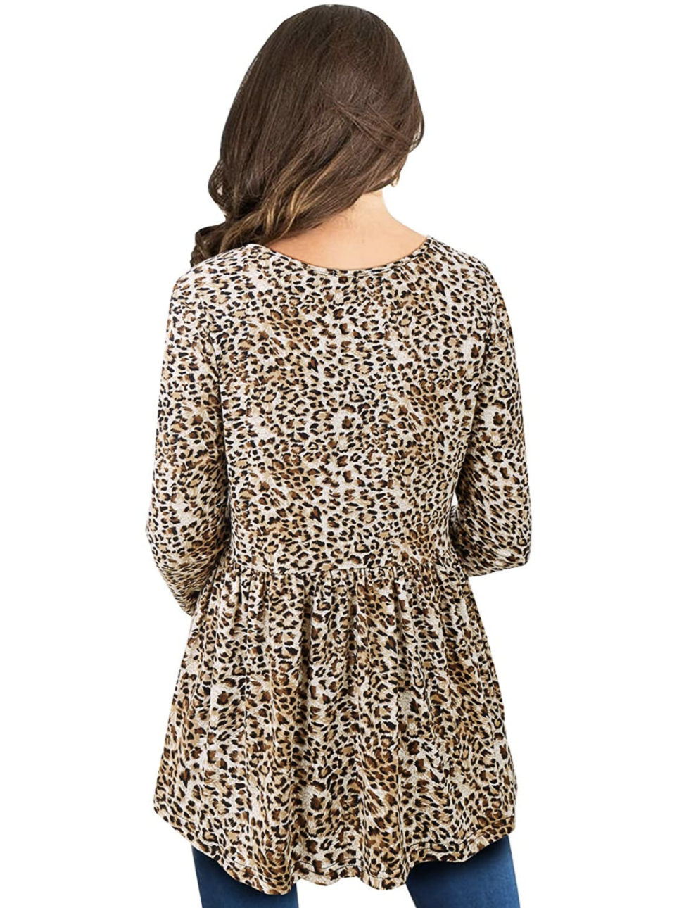LANISEN Women's Leopard Print Babydoll Peplum Long Sleeve V-Neck Button Down Blouse