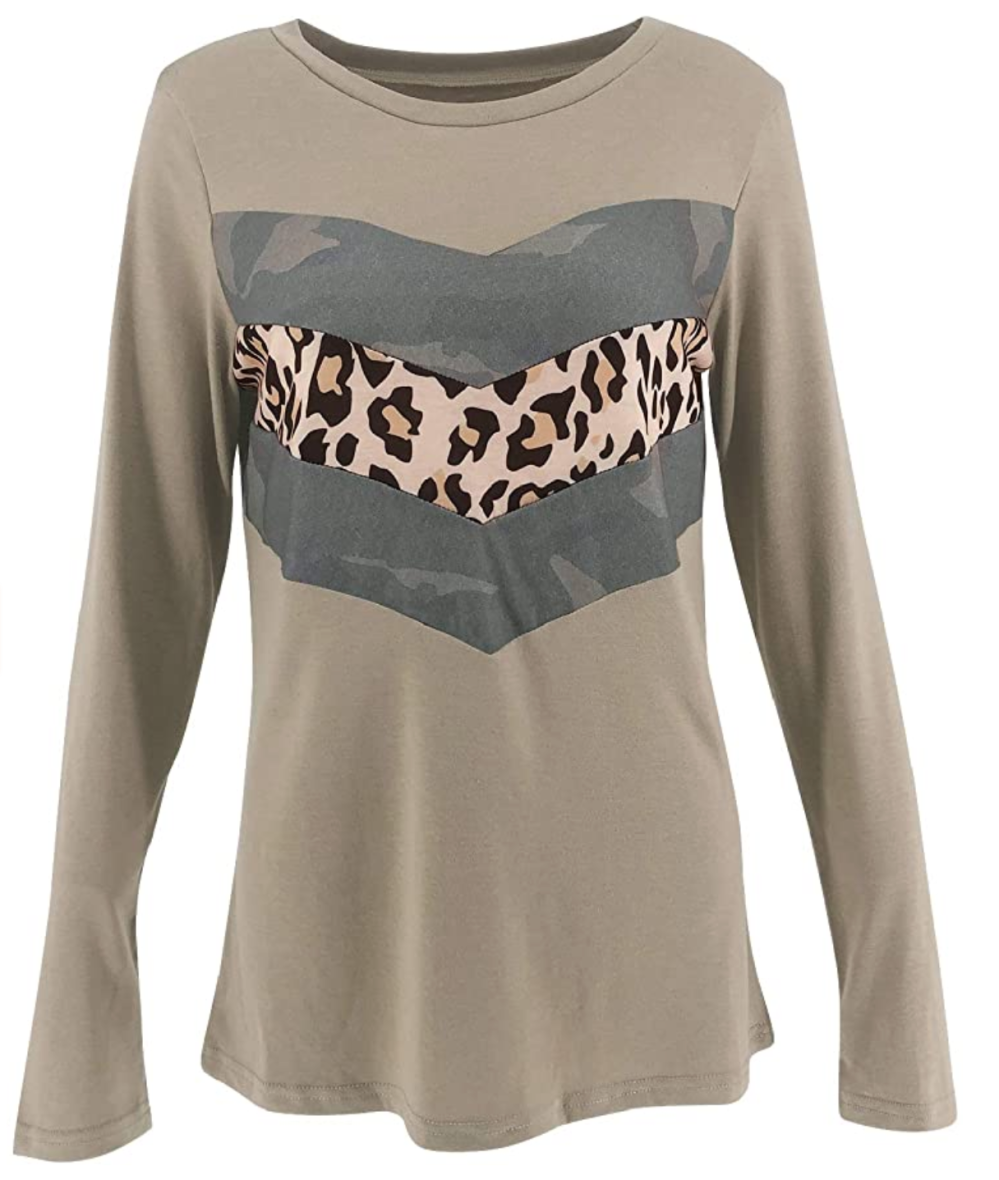 Limerose Women's Casual Leopard Print Camo Print Long Sleeve Top