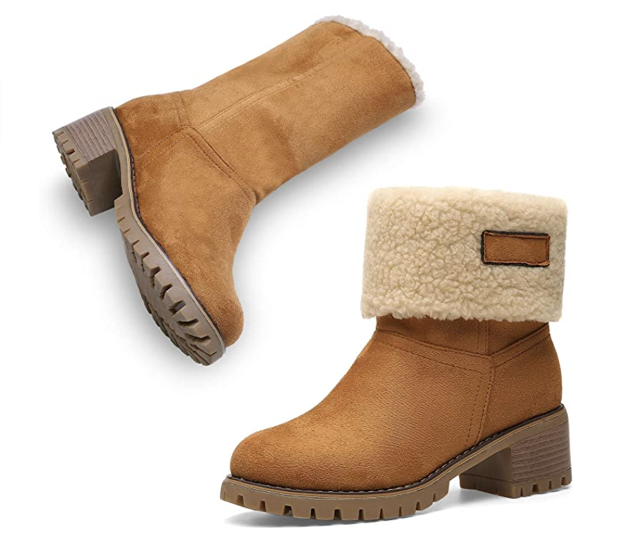 MEGNYA Suede Closed Toe Mid-Calf Zipper High Snow Winter Boots for Women