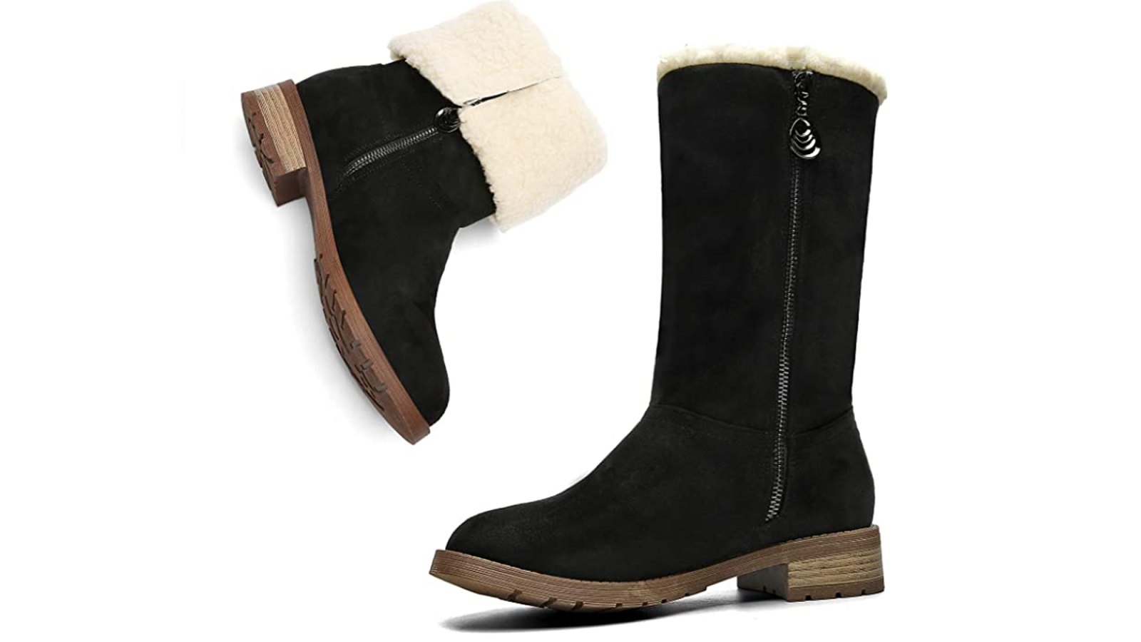 MEGNYA Suede Closed Toe Mid-Calf Zipper High Snow Winter Boots for Women