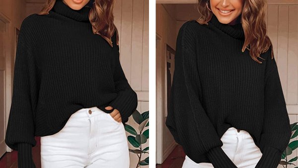 MEROKEETY Women's Turtleneck Knit Oversized Batwing Sleeve Ribbed Sweater