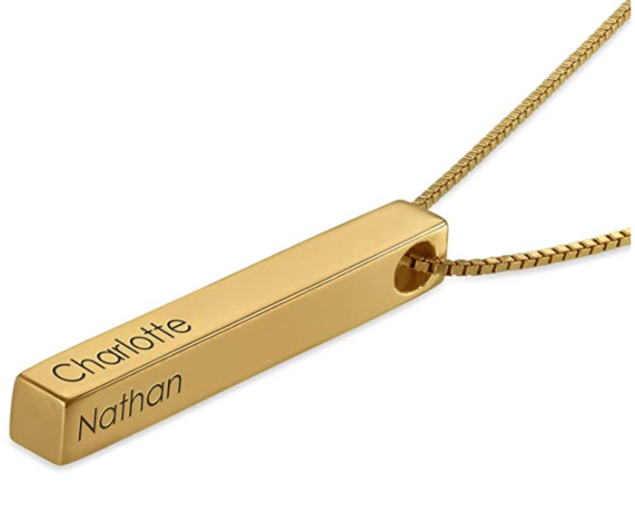 MyNameNecklace Personalized Engraved 4 Sided Vertical 3D Bar Necklace Pendant