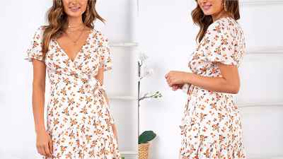 Relipop Women's Short Sleeve Print V Neck Casual Short Dress