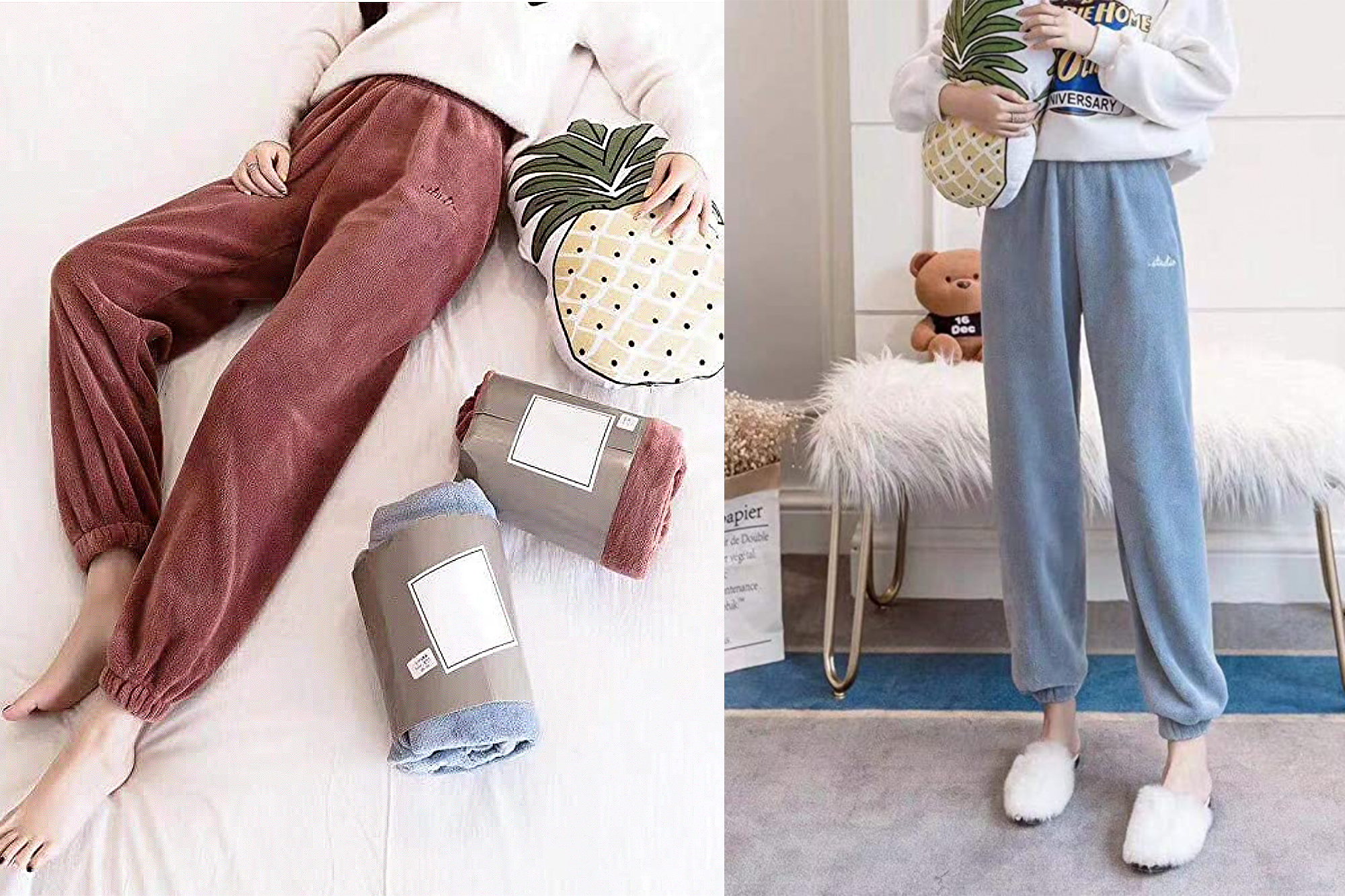 Romastory Women's Winter Thick Pajama Warm Fleece Loungewear Pants