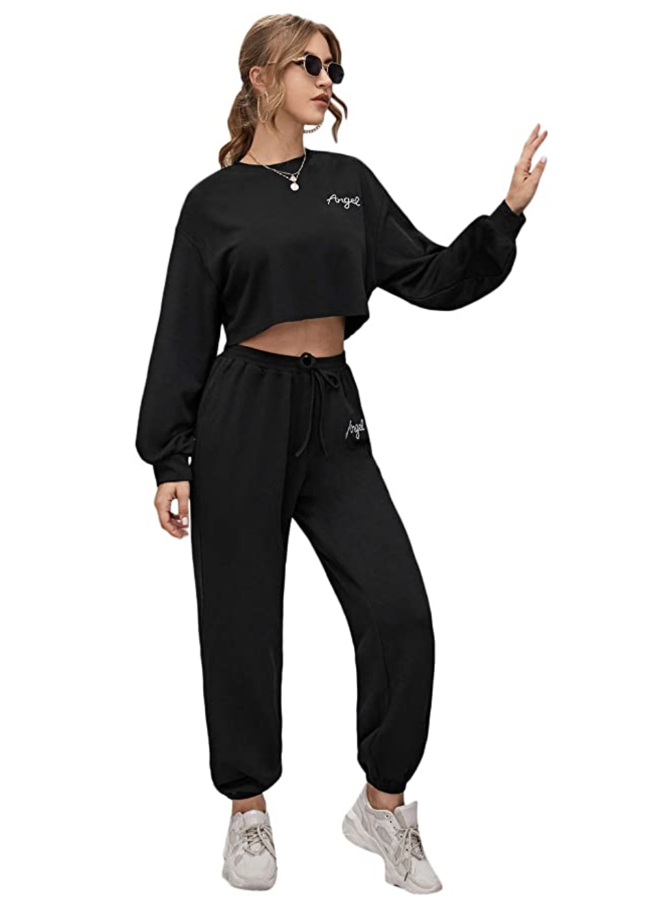 SweatyRocks Womens 2 Pieces Outfits Long Sleeve Crop Top and Sweatpants Jogger Set