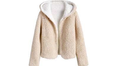 ZAFUL Women's Reversible Hooded Cropped Teddy Jacket