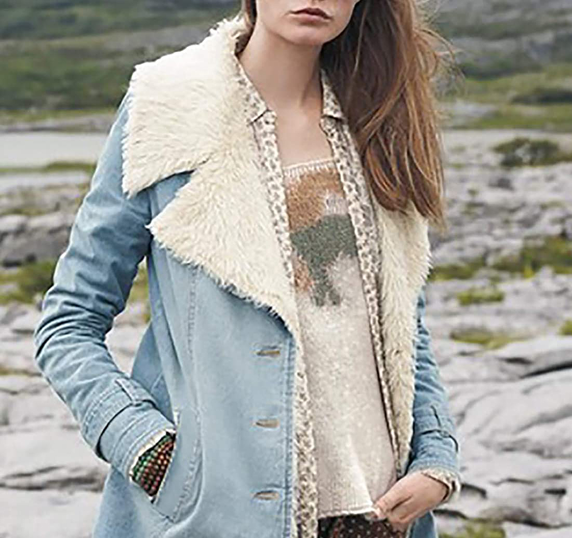 Sidefeel Denim Faux-Fur Oversized Coat