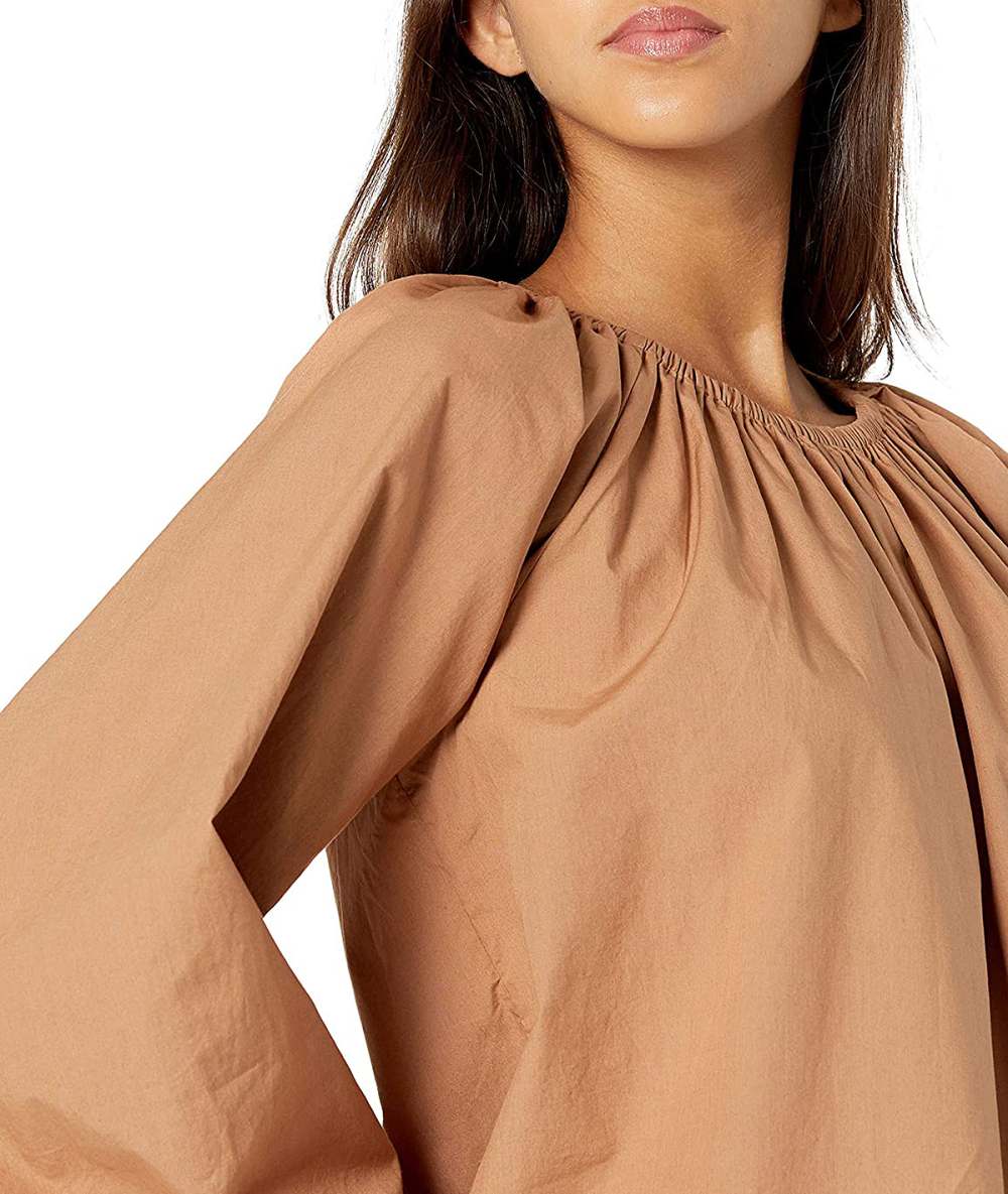 The Drop Florence Loose Fathered Neck Balloon-Sleeve Poplin Top