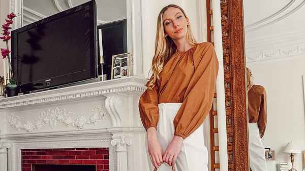 The Drop Florence Loose Fathered Neck Balloon-Sleeve Poplin Top