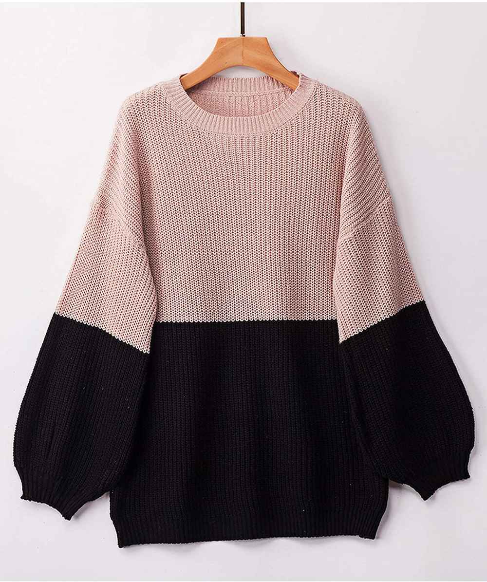 Angashion Oversized Chunky Knit Color-Block Pullover Sweater