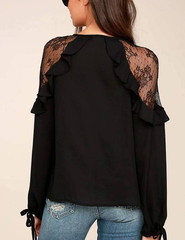 Blooming Jelly Lace Tie V Neck Blouse