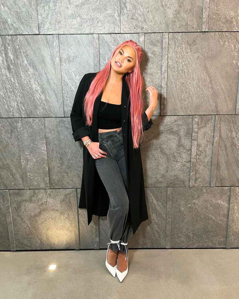 Chrissy Teigen Changes Her Look With a Long Pink Wig