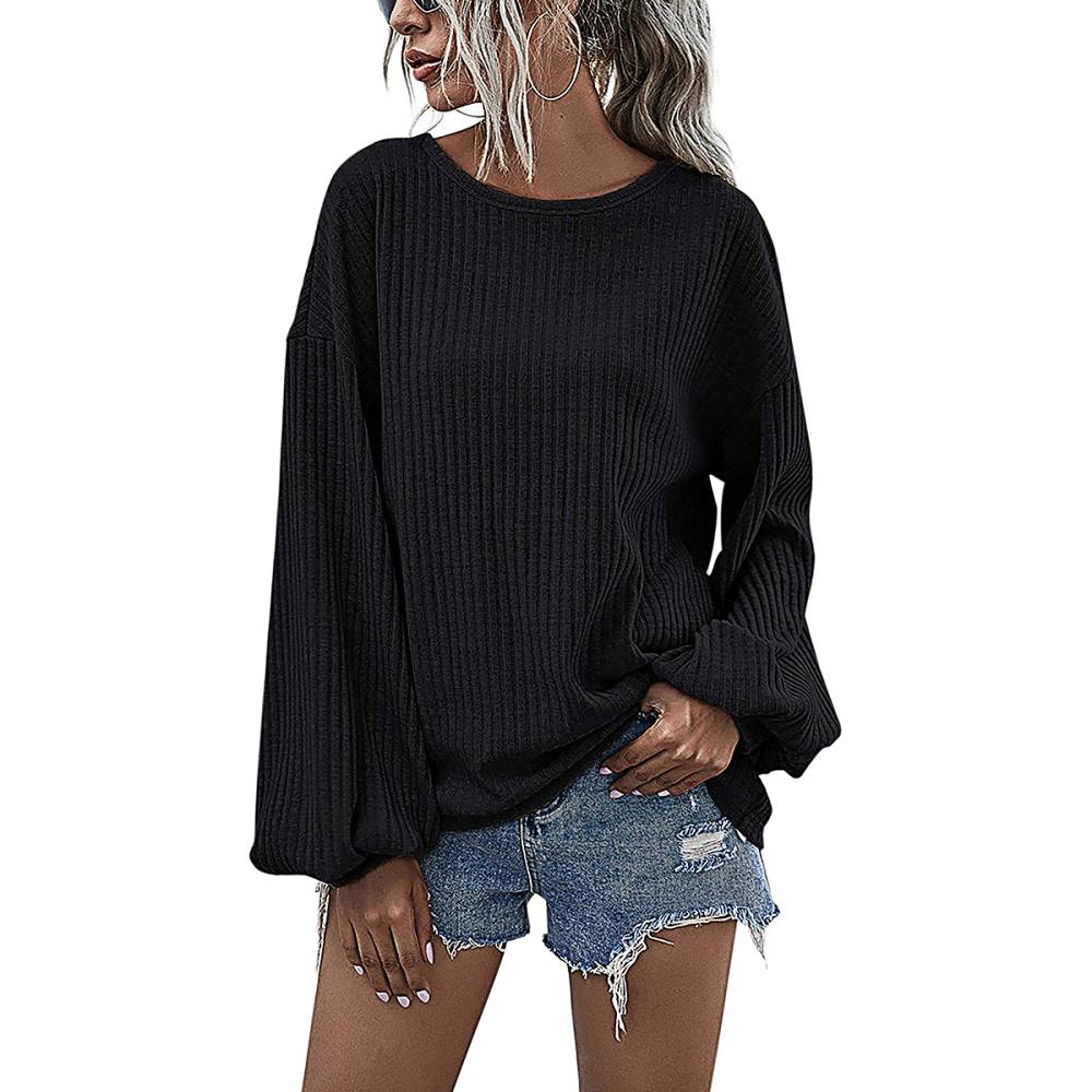 Hibluco Casual Loose Knitted Long-Sleeve Crew Neck Sweater