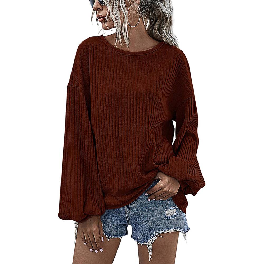 Hibluco Casual Loose Knitted Long-Sleeve Crew Neck Sweater