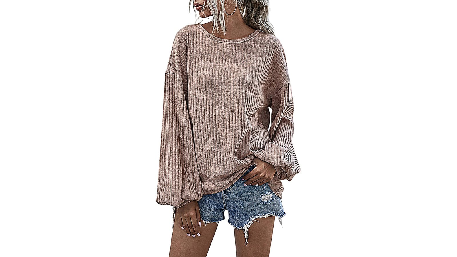 Hibluco Casual Loose Knitted Long-Sleeve Crew Neck Sweater