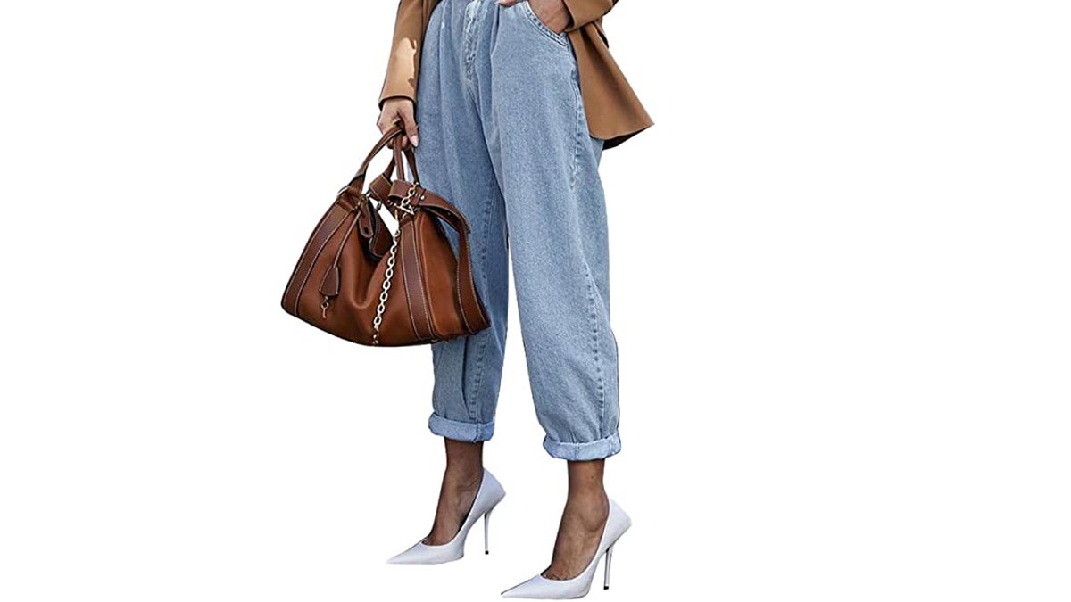 luvamia Women's Classic High Waist Stretch Loose Balloon Tapered Mom Jeans