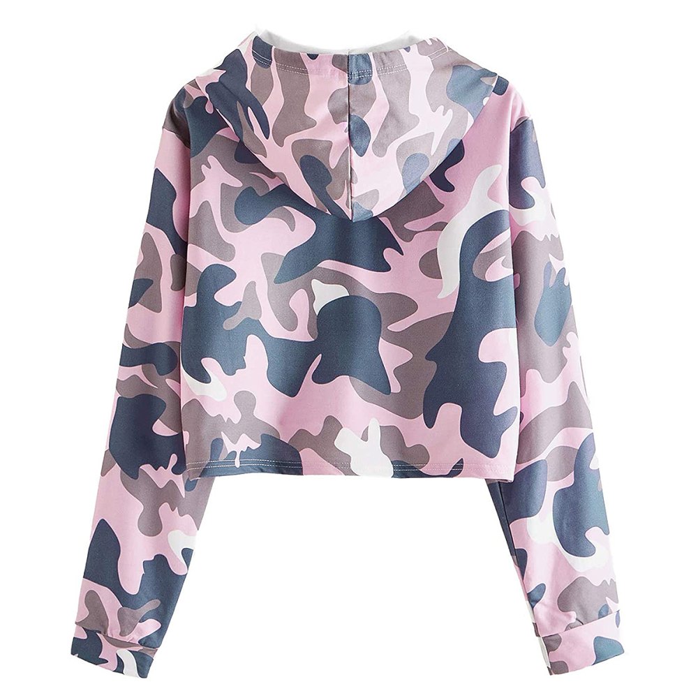 MakeMeChic Long-Sleeve Casual Printed Sweatshirt in Camo Pink