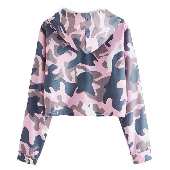 MakeMeChic Long-Sleeve Casual Printed Sweatshirt in Camo Pink