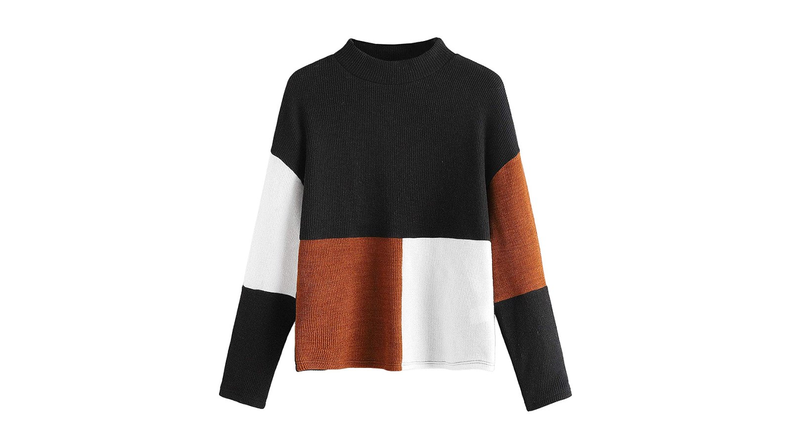 SweatyRocks Long-Sleeve Mock Neck Color-Block Casual Knit Sweater