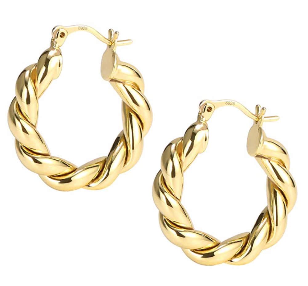 ASH'S CHOICE Twisted Hoop Earrings for Women 14K Gold Plated Thick Rope Hoops