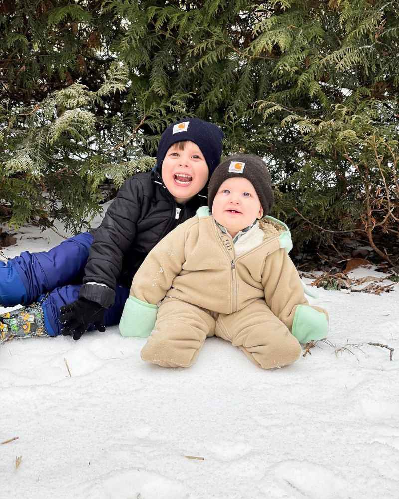 Country Singer Shay Mooney Sons Asher and Ames in the Snow
