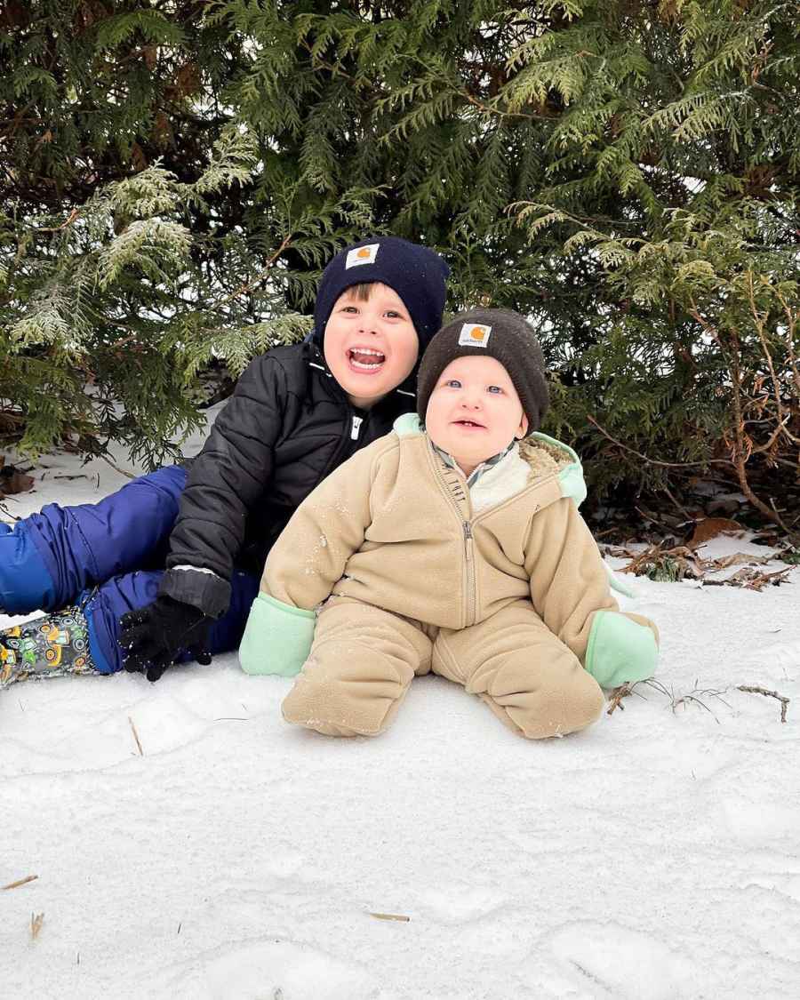 Country Singer Shay Mooney Sons Asher and Ames in the Snow