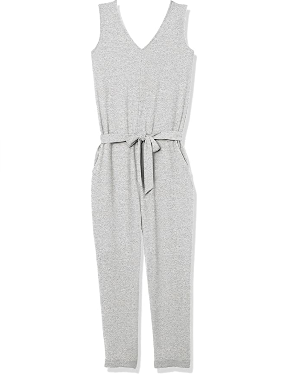 Daily Ritual Women's Cozy Knit Relaxed-Fit Sleeveless Tie-Waist Jumpsuit