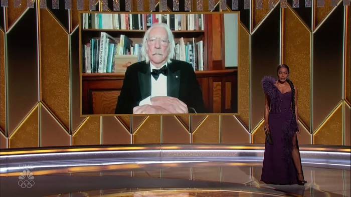 Donald Sutherland Looks Completely Unamused While Appearing Virtually During Golden Globes 2021