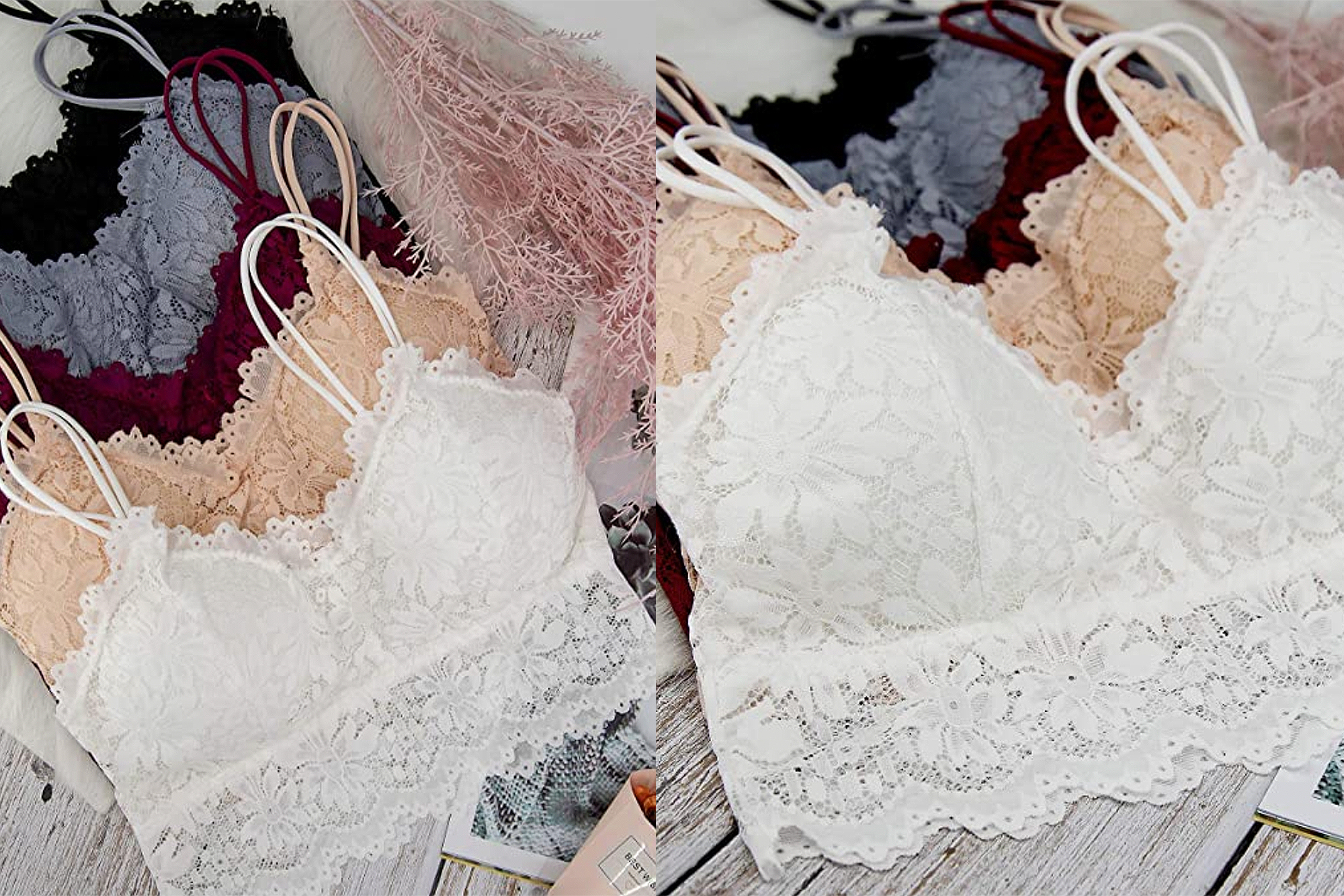 Duufin 5 Pcs Lace Padded Bralettes for Women