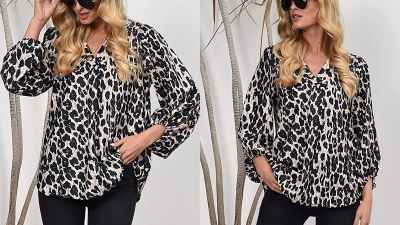 Forucreate Women's Long Sleeve V Neck Lantern Sleeve Blouses