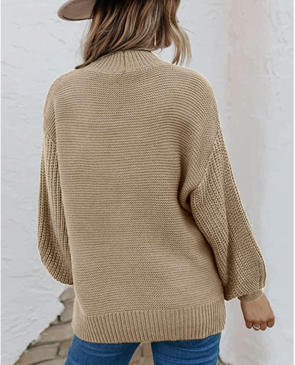 Imily Bela Women's Mock Neck Trendy Balloon Sleeve Slouchy Knit Sweater