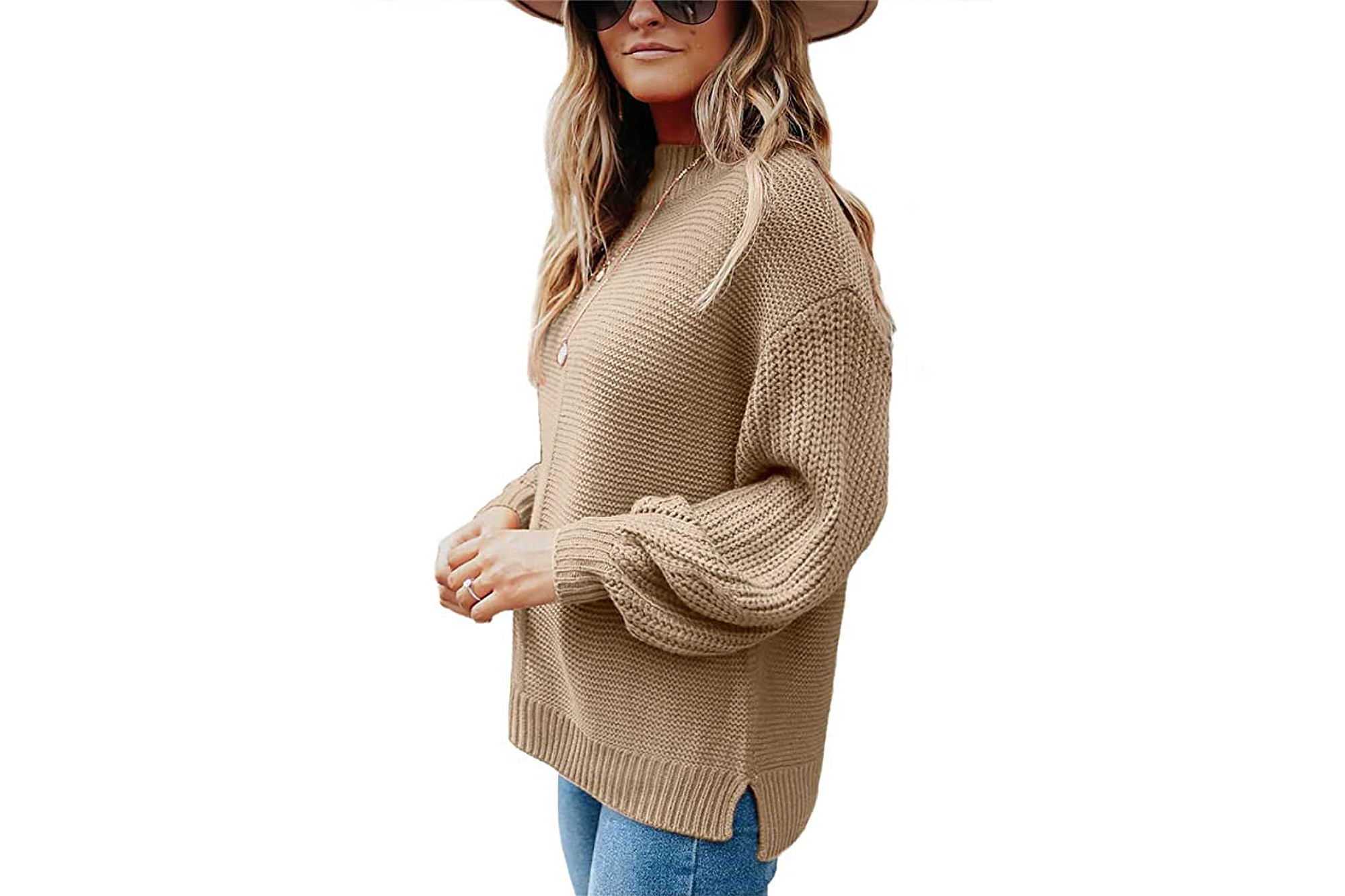 Imily Bela Women's Mock Neck Trendy Balloon Sleeve Slouchy Knit Sweater