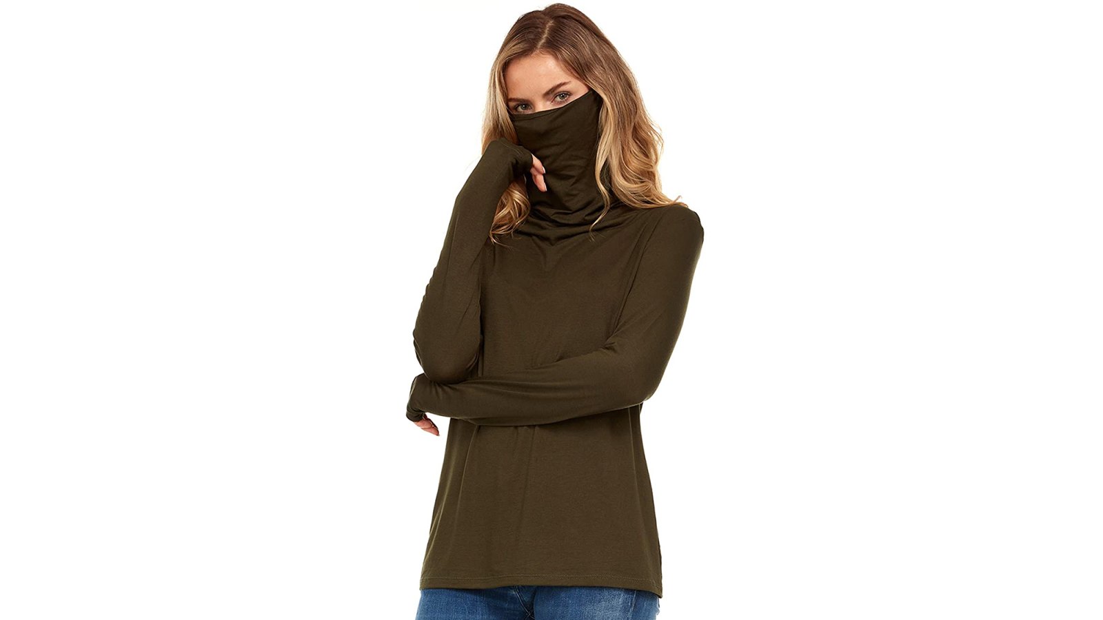 Inner Beauty Womens Long Sleeve Shirt with Attached Face Mask