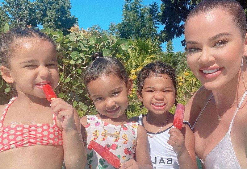 Pool Play! Khloe Kardashian Poses With Daughter True, Nieces Dream, Chicago
