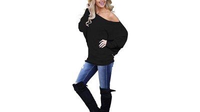 LACOZY Women's Off Shoulder Long Sleeve Oversized Pullover Knit Tunic Top