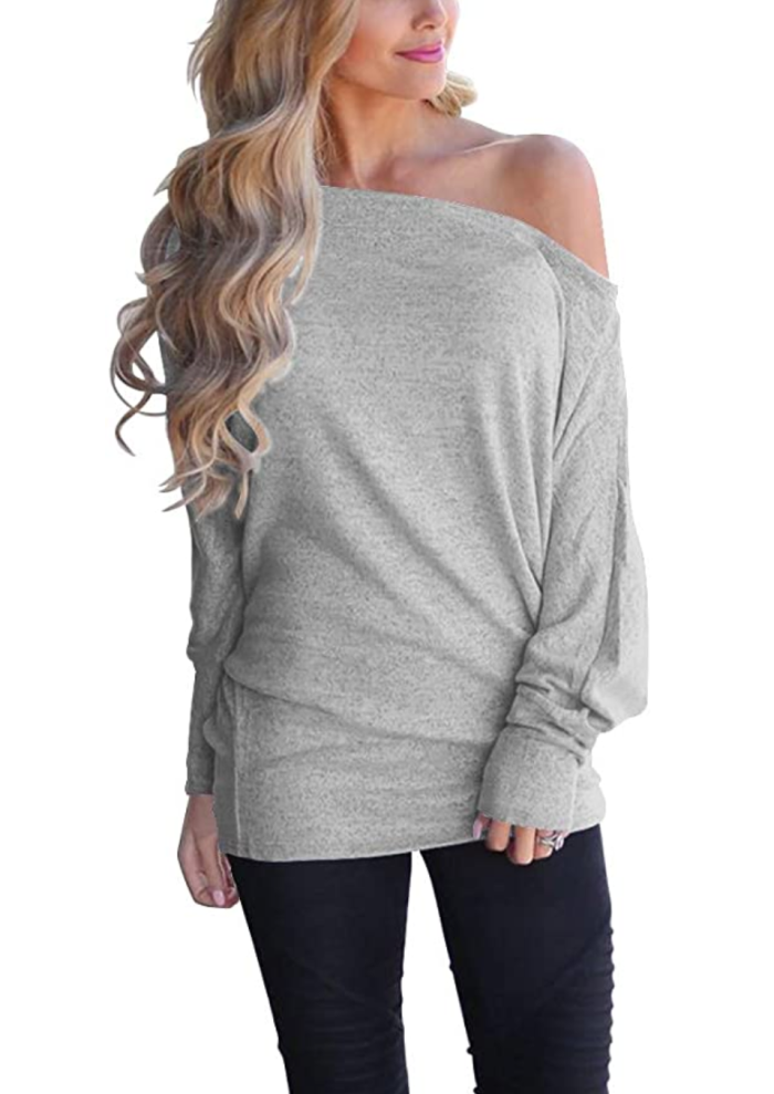 LACOZY Women's Off Shoulder Long Sleeve Oversized Pullover Knit Tunic Top