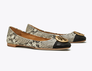 Minnie Cap-Toe Ballet Flat, Embossed Leather